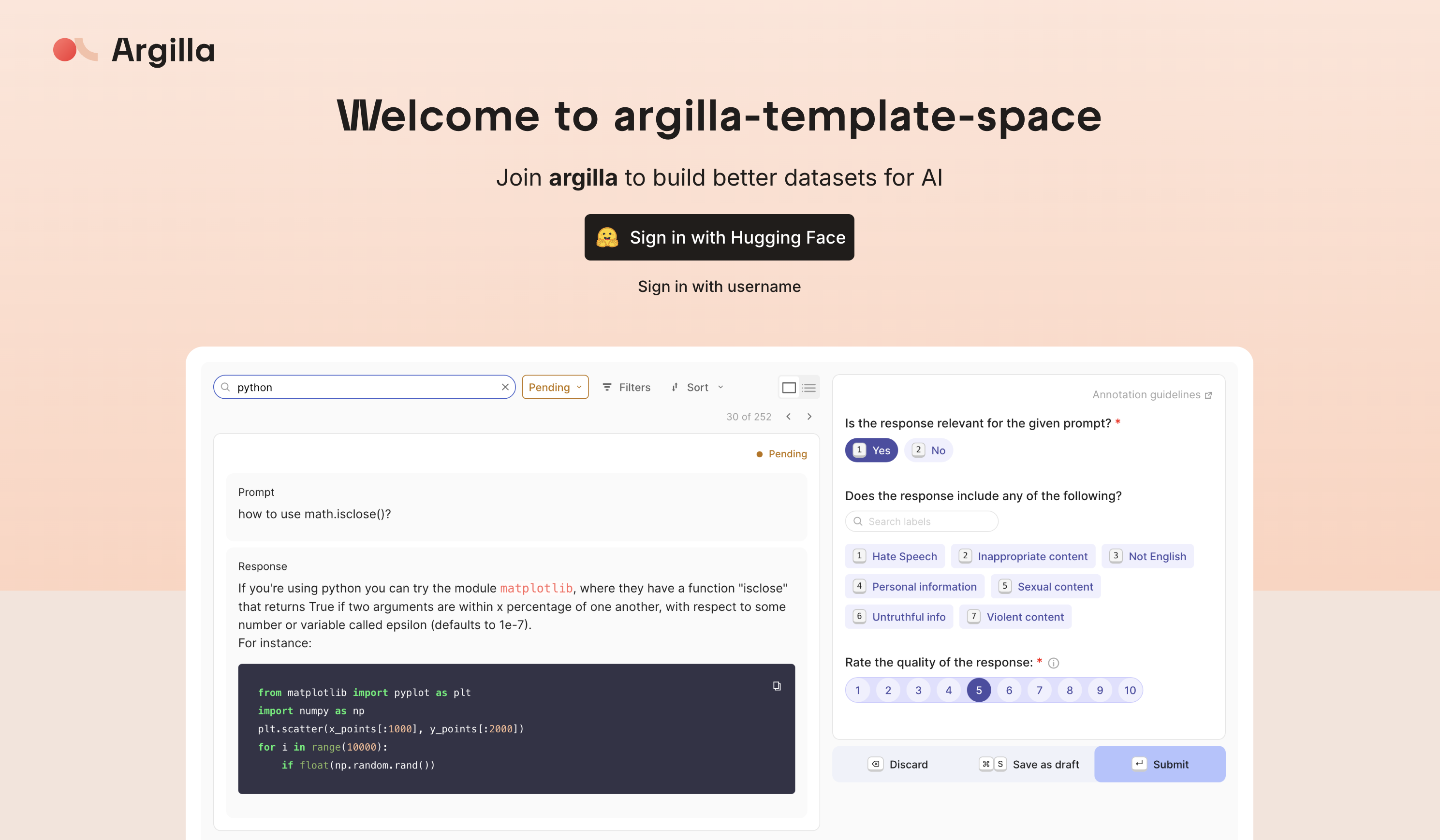 Argilla sign in page.
