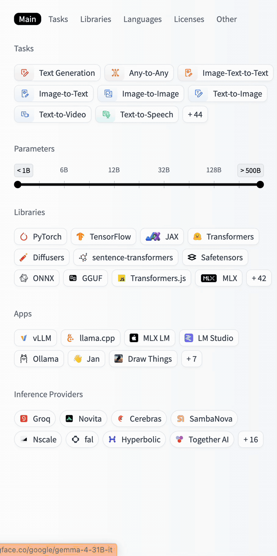 Filter tabs